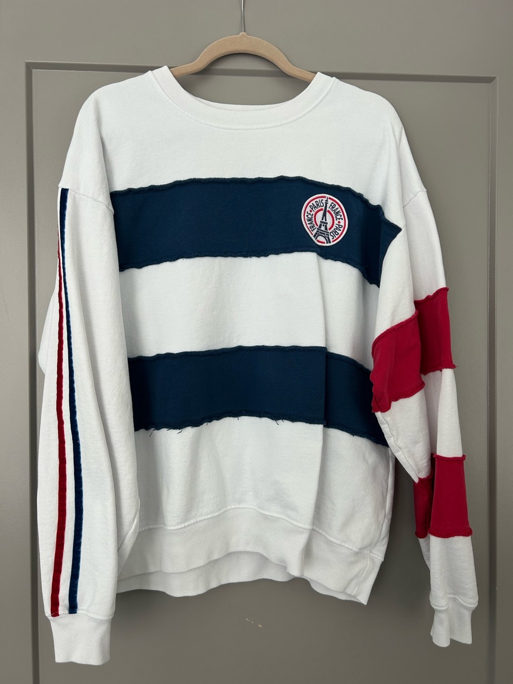White, Navy & Red Striped women’s  Crewneck Sweatshirt